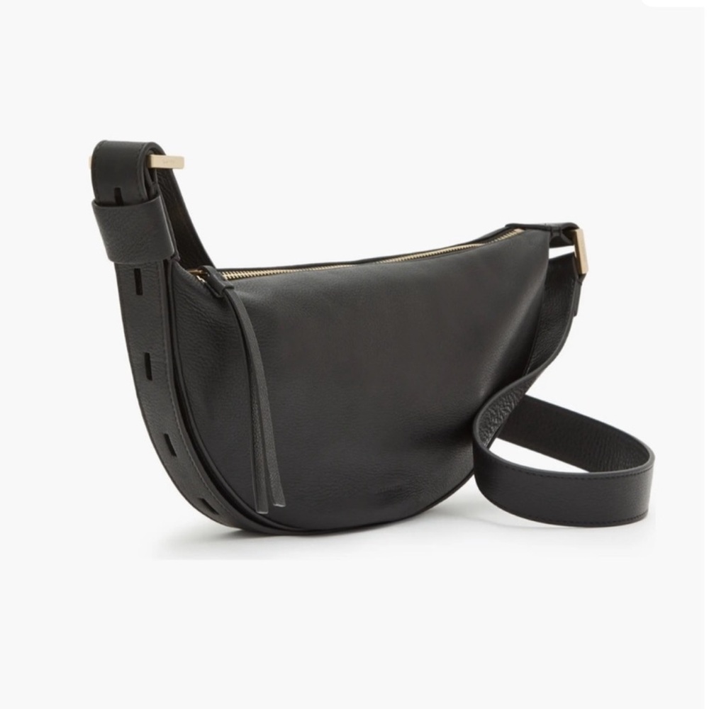 All saints Half Moon Leather Crossbody Bag Slate Gray